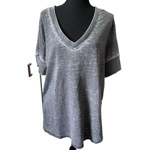 Jane + Delancey Top 1X Plus Gray Acid Wash Vneck Grunge Relaxed Fit Terry Cotton